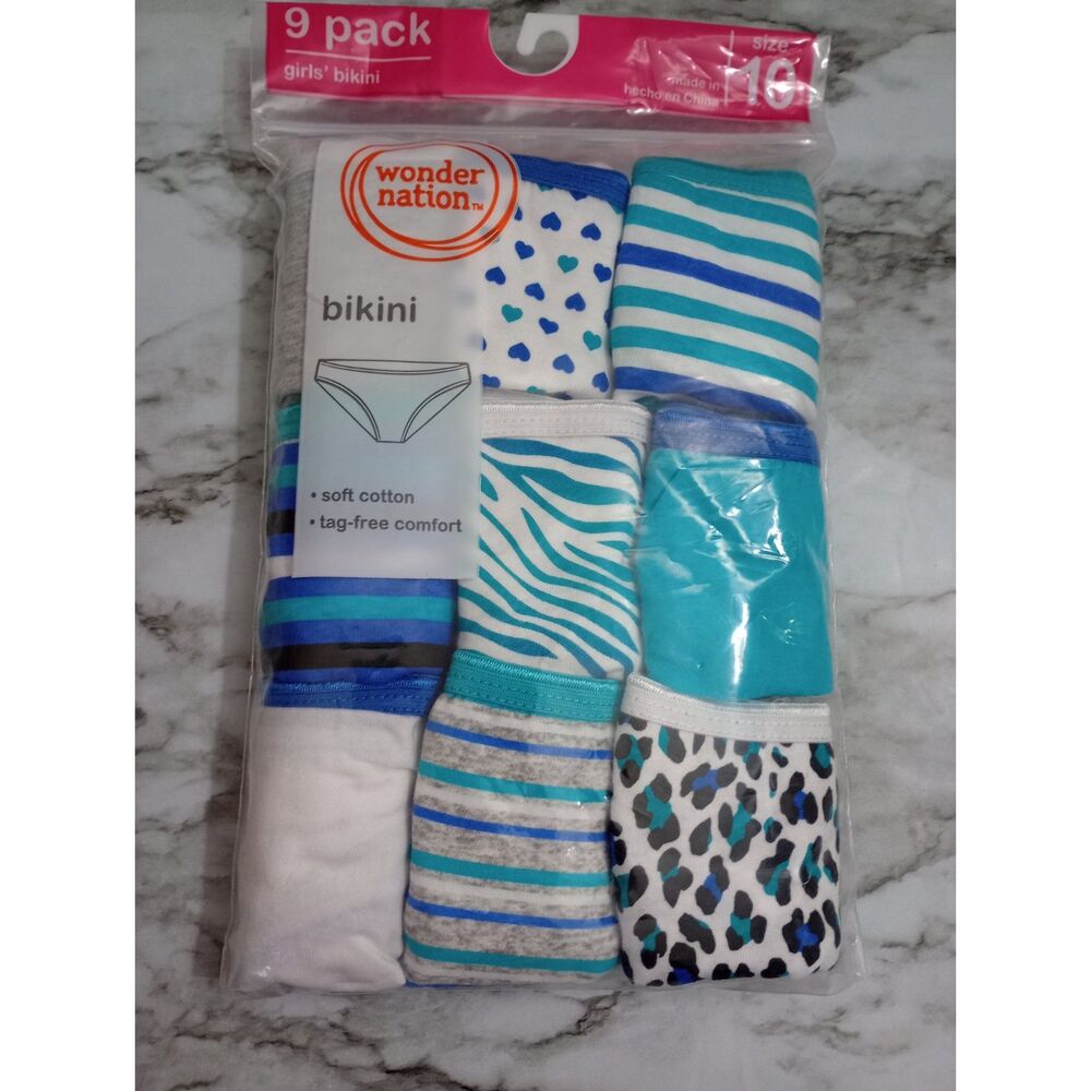 NIB Wonder Nation 9PK Underwear Bikini Size 10